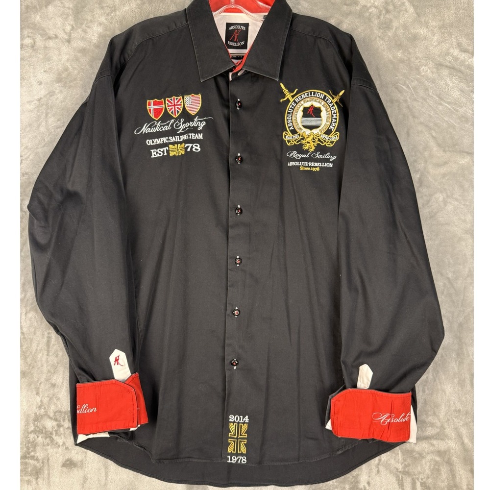 Absolute Rebellion Mens Black Long Sleeve‎ Royal Sailing Nautical Shirt L
